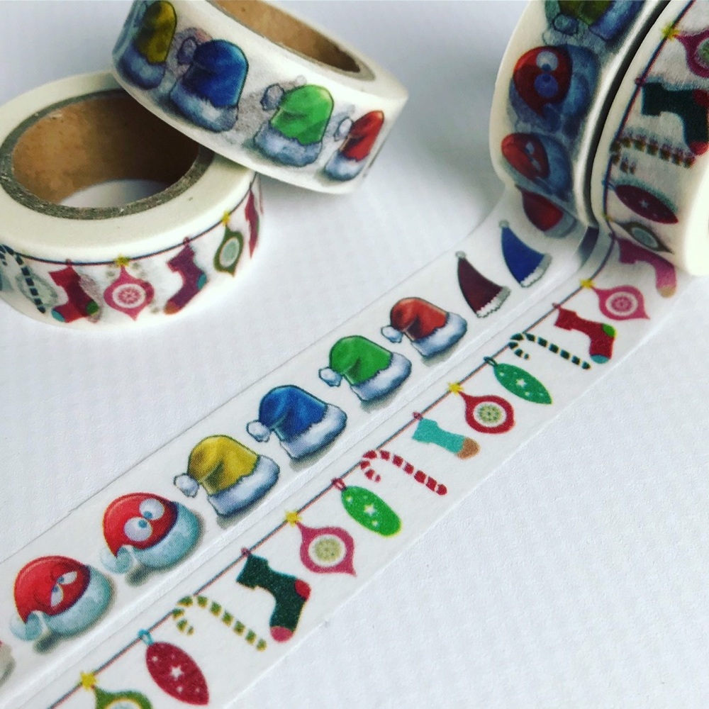 Jolly Santa Hats, Stockings Hung, Washi Tape, Set Of 2 Rolls